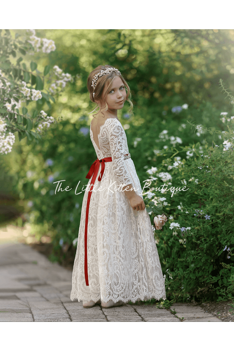 Long Sleeve Lace Flower Girl Dress ...